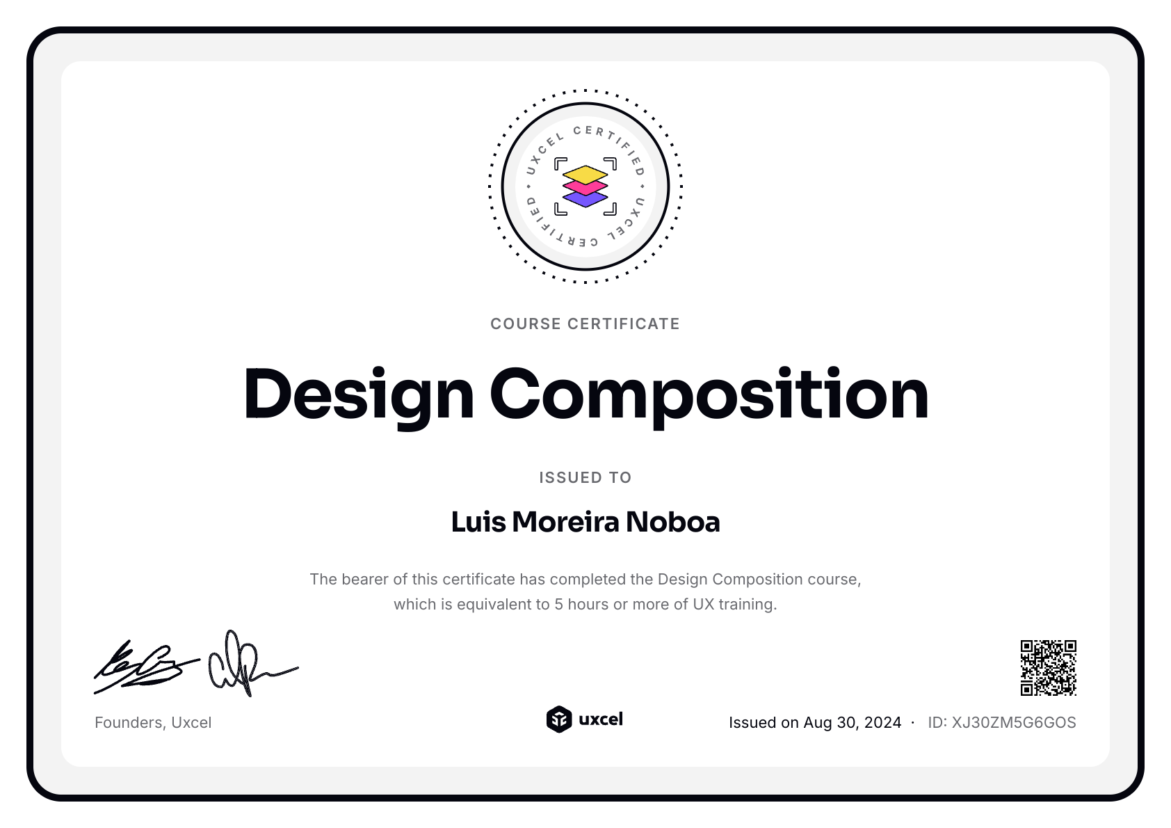 Luis Moreira Noboa's certificate